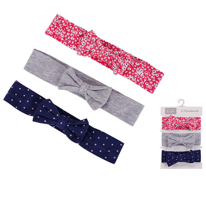 美國  luvable friends 嬰幼兒新生兒髮帶/髮飾3入組_粉花藍點  (LF58590)