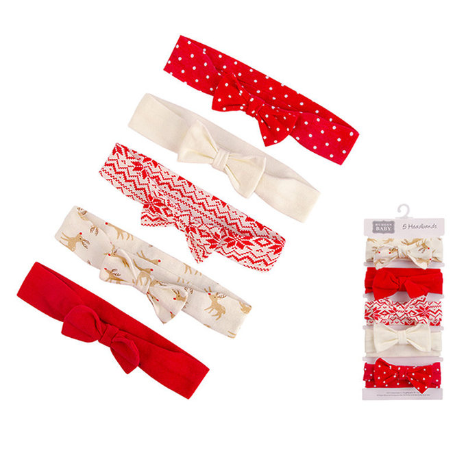 美國  luvable friends 嬰幼兒新生兒髮帶/髮飾5入組_紅色聖誕(LF56547)