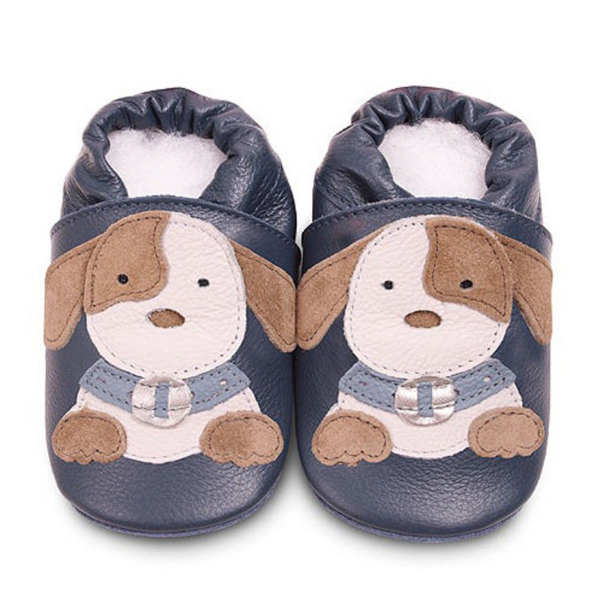 英國 shooshoos 健康無毒真皮手工鞋/學步鞋/嬰兒鞋/室內鞋/室內保暖鞋_海軍藍小狗狗_BNV12