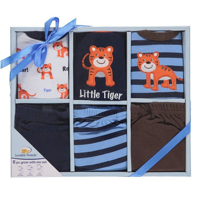 美國 luvable friends 甜蜜寶貝  嬰幼兒包屁衣與長褲6入禮盒組_粉色親親大象(07156)