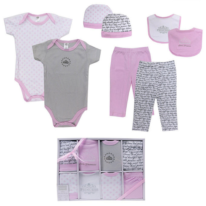 美國 luvable friends 甜蜜寶貝 嬰幼兒包屁衣與長褲嬰幼兒最佳送禮8入禮盒組_公主 (LF58126)