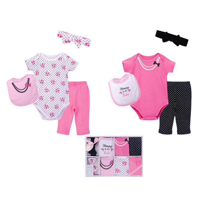 美國 luvable friends 甜蜜寶貝  嬰幼兒包屁衣與長褲最佳送禮8入禮盒組_玫瑰甜心(LF77017)