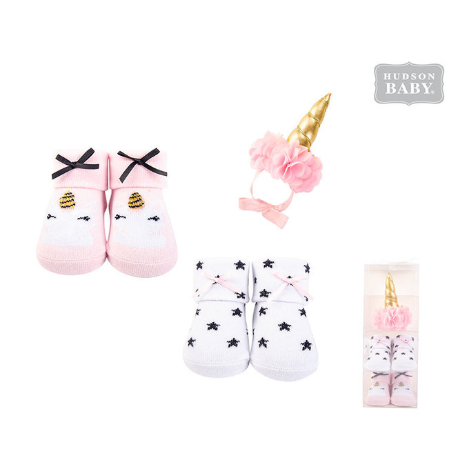 美國 luvable friends 甜蜜寶貝  嬰兒襪/寶寶襪/初生襪 +生日帽禮盒組(共三入)_白底黑星(LF58265)