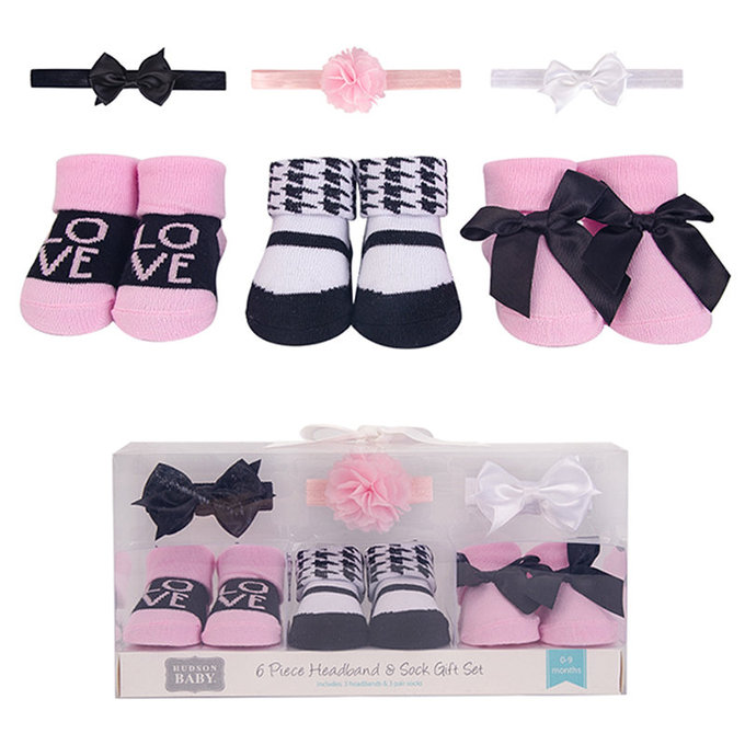 美國 luvable friends 甜蜜寶貝  3入嬰幼兒髮飾+3入嬰兒襪/寶寶襪/初生襪6入禮盒組_時尚女孩(LF58281)