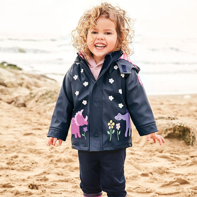 英國 JoJo Maman BeBe 會變色防風雨水手連帽外套/雨衣_ 恐龍花園 (JJJK-E1271)