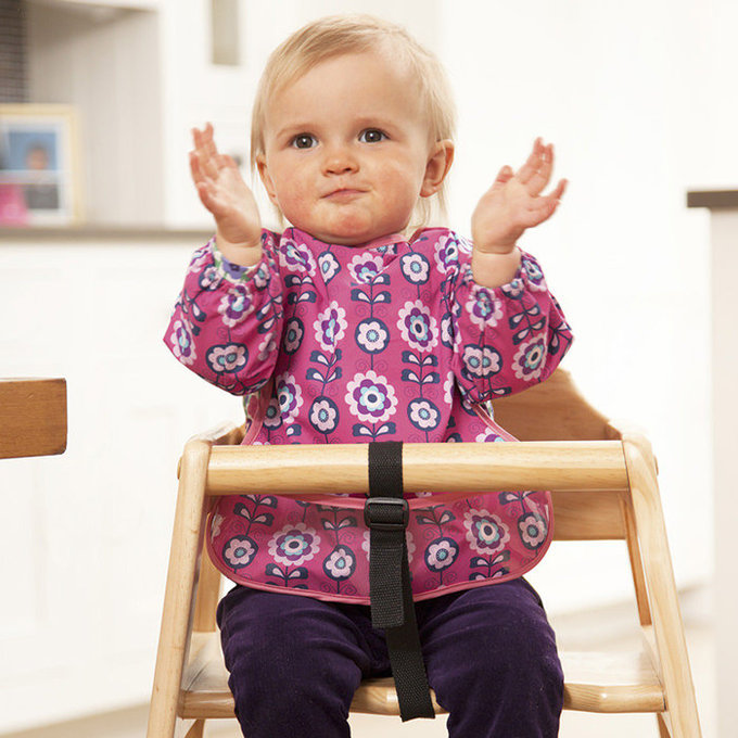 英國 JoJo Maman BeBe長袖圍兜/吃飯衣_桃紅花 (JJSBL-02)