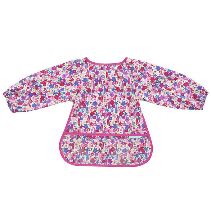 英國 JoJo Maman BeBe長袖圍兜/吃飯衣_繽紛粉花 (JJSBL-05)